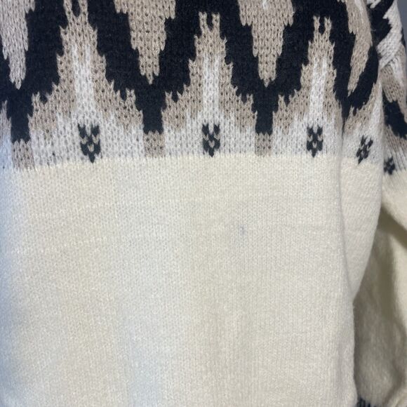 89th & Madison Womens S Mock Neck Geometric Ivory Beige Black Knit Sweater - Picture 4 of 7